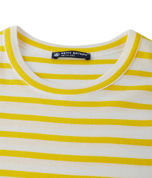 Camiseta de mujer en canal&eacute; original de rayas amarillo/blanco