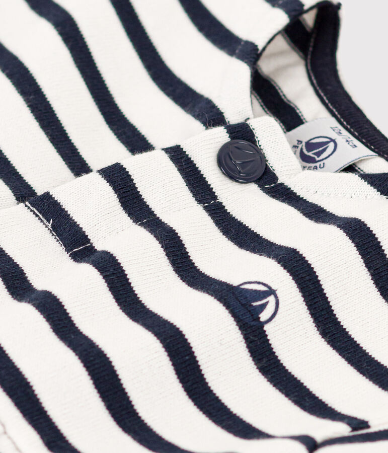 Vestido de manga corta de punto grueso a rayas para beb&eacute; blanco MARSHMALLOW/azul SMOKING