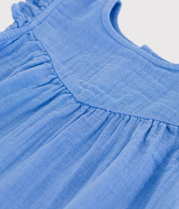 Vestido liso de gasa de algod&oacute;n sin mangas azul