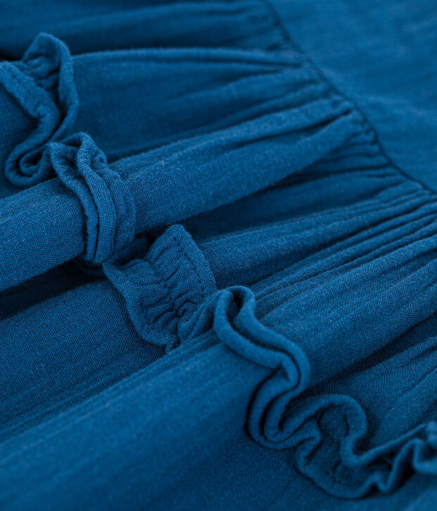 Vestido de manga corta de gasa de algod&oacute;n para ni&ntilde;a azul