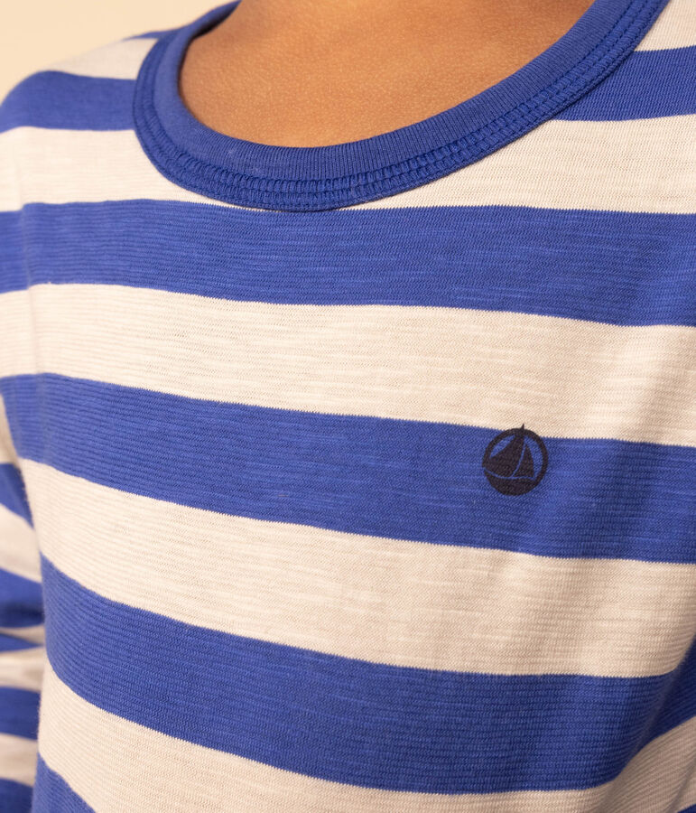 Camiseta de algod&oacute;n de manga larga de ni&ntilde;o azul/gris