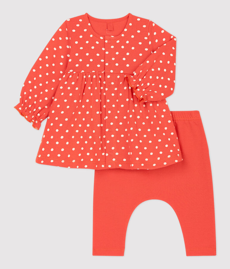 Vestido de lunares de beb&eacute; de ni&ntilde;a de algod&oacute;n org&aacute;nico naranja/blanco