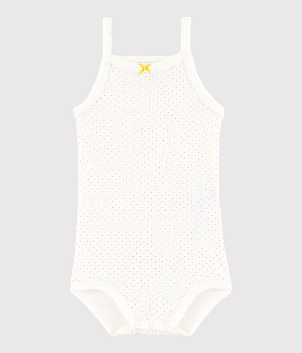 Bodi de tirantes de beb&eacute; de ni&ntilde;a blanco/rosa