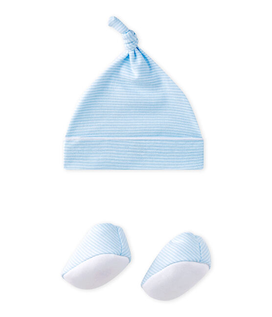 Conjunto de gorrito de nacimiento y zapatitos de bebé azul FRAICHEUR/blanco ECUME