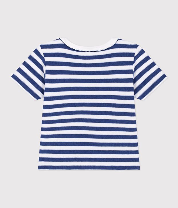 Camiseta infantil de manga corta de algod&oacute;n a rayas azul/blanco