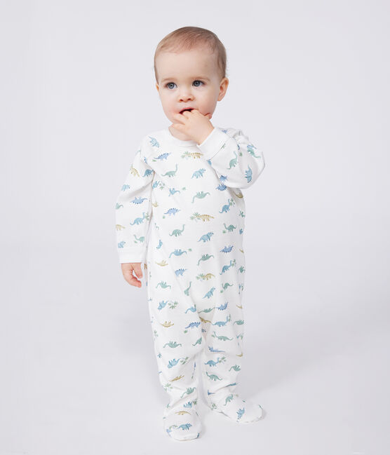 Pijama de algodón con dinosaurios para bebé blanco MARSHMALLOW/blanco MULTICO