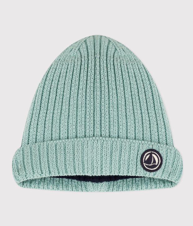 Gorro de punto tricotado con forro polar para beb&eacute; verde