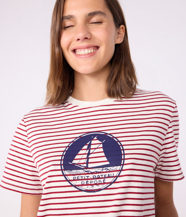 Camiseta Recta de algod&oacute;n de manga corta para mujer rojo/rojo