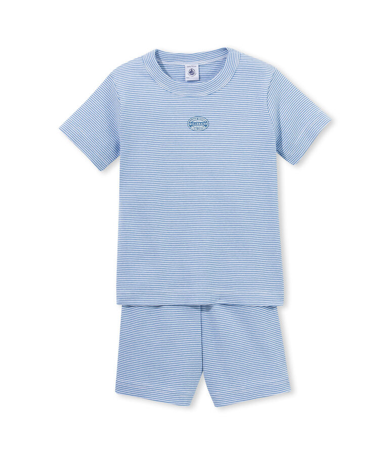 Pijama corto para ni&ntilde;o mil rayas azul/blanco