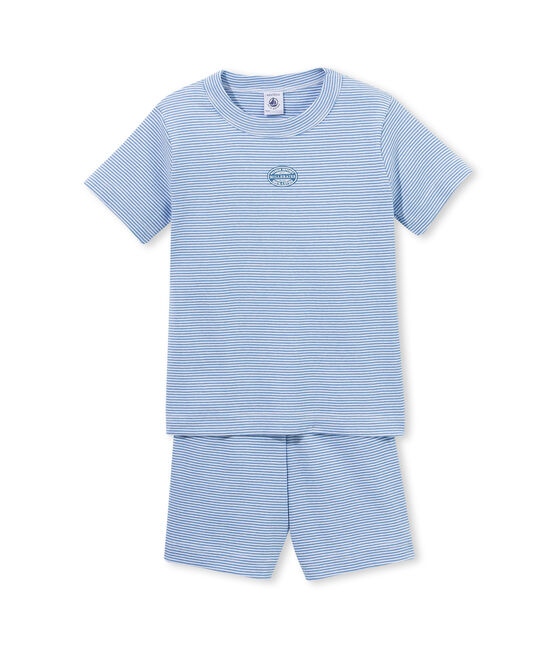 Pijama corto para niño mil rayas azul ALASKA/blanco ECUME