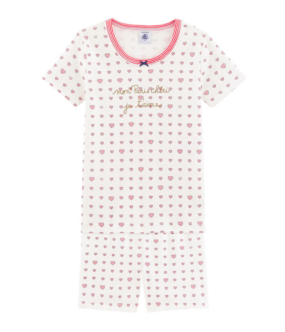 Pijama corto de corte muy ajustado para niña blanco MARSHMALLOW/blanco MULTICO