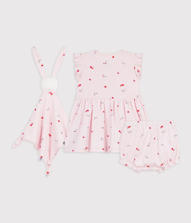 Conjunto de regalo con vestido y doudou de algod&oacute;n con estampado de flores para beb&eacute; rosa/multicolor
