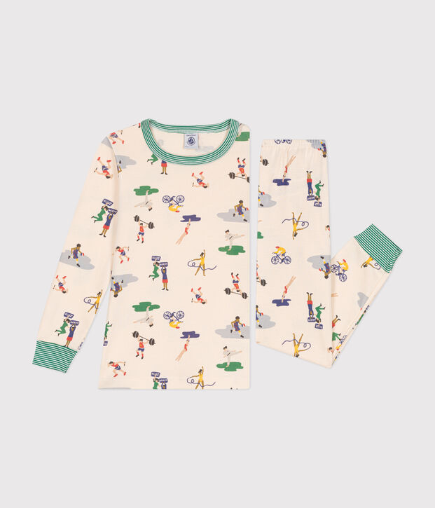 Pijama infantil de algod&oacute;n con estampado de deportes crudo/multicolor