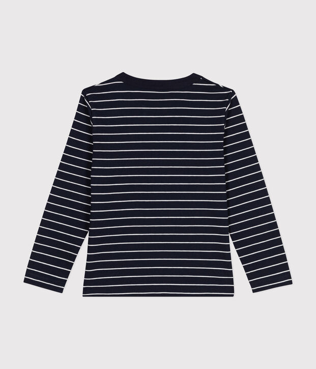 Camiseta de algod&oacute;n de manga larga de ni&ntilde;o azul/blanco