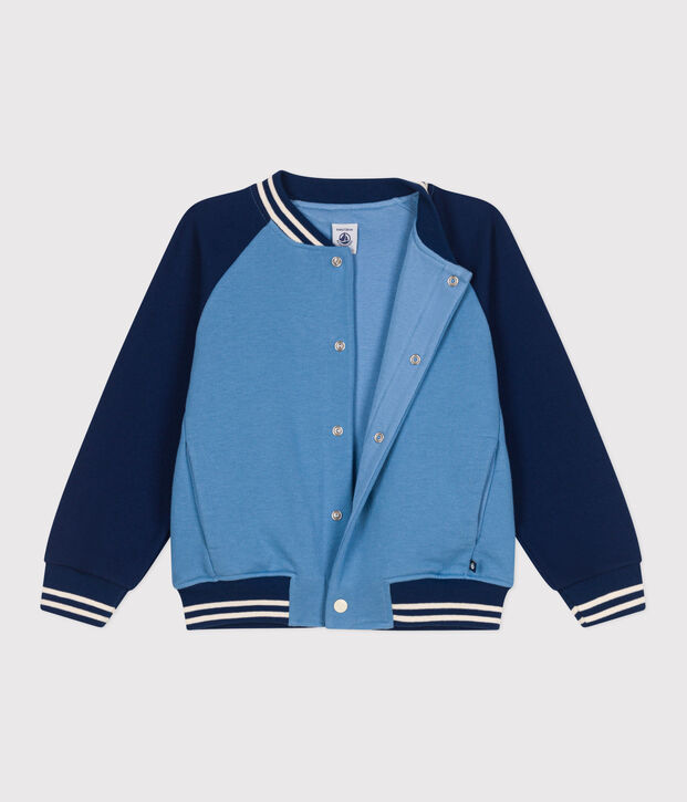 Chaqueta teddy infantil lisa de algod&oacute;n azul/azul