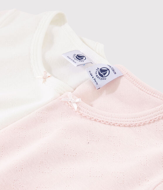 Lote de 2 camisetas de manga corta caladas color pastel de algodón ecológico de niña variante 1