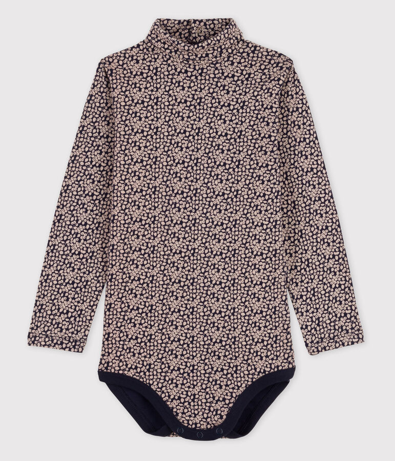 Bodi de manga larga de beb&eacute; con cuello vuelto azul/blanco