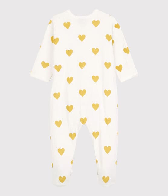Pelele de bebé con corazones amarillos de algodón orgánico blanco MARSHMALLOW/amarillo OCRE