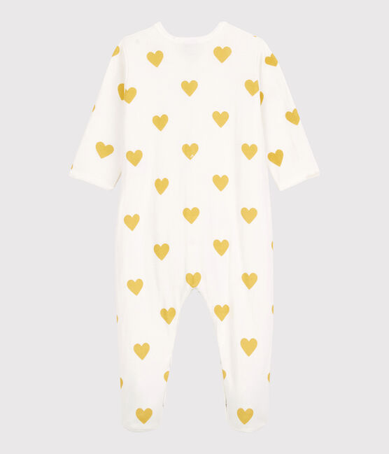 Pelele de bebé con corazones amarillos de algodón orgánico blanco MARSHMALLOW/amarillo OCRE