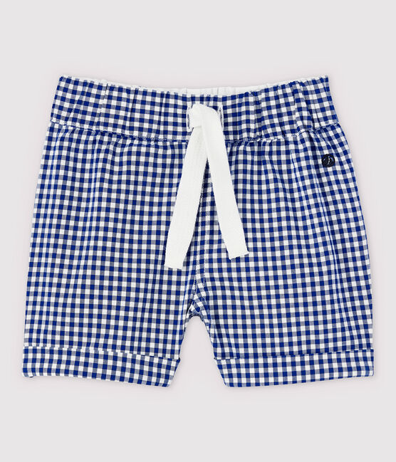 Pantalón corto de vichy de urdimbre y trama de bebé niño azul SURF/blanco MARSHMALLOW