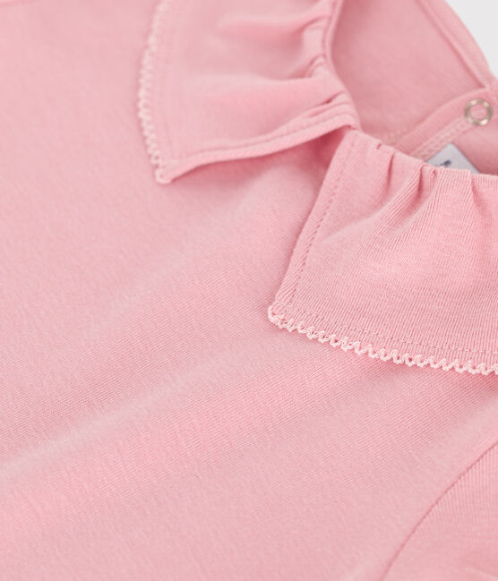 Camiseta infantil lisa de manga corta de algodón con cuello rosa CHARME