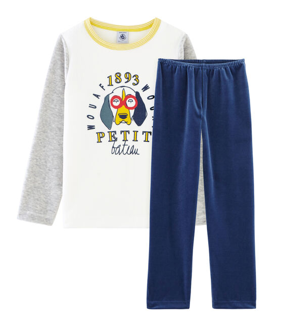 Pijama de terciopelo para niño pequeño azul MEDIEVAL/gris POUSSIERE/ MULTICO