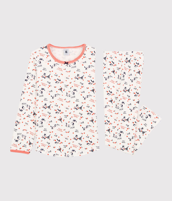 Pijama con estampado de París de niña de algodón orgánico blanco MARSHMALLOW/blanco MULTICO