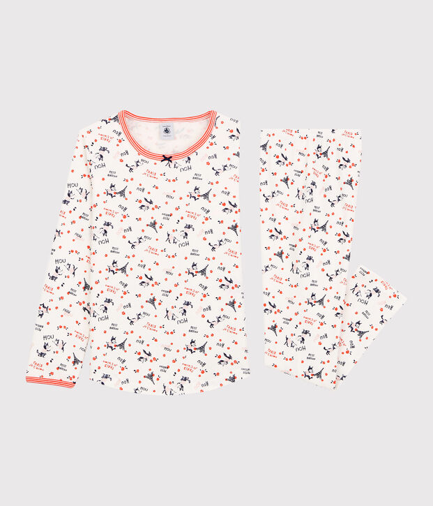 Pijama con estampado de Par&iacute;s de ni&ntilde;a de algod&oacute;n org&aacute;nico blanco/multicolor
