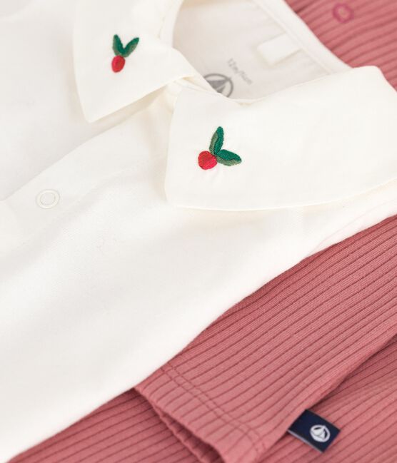 Conjunto de tres piezas de algodón y camiseta con cuello bordado para recién nacido rosa ROSEWOOD/ MULTICO