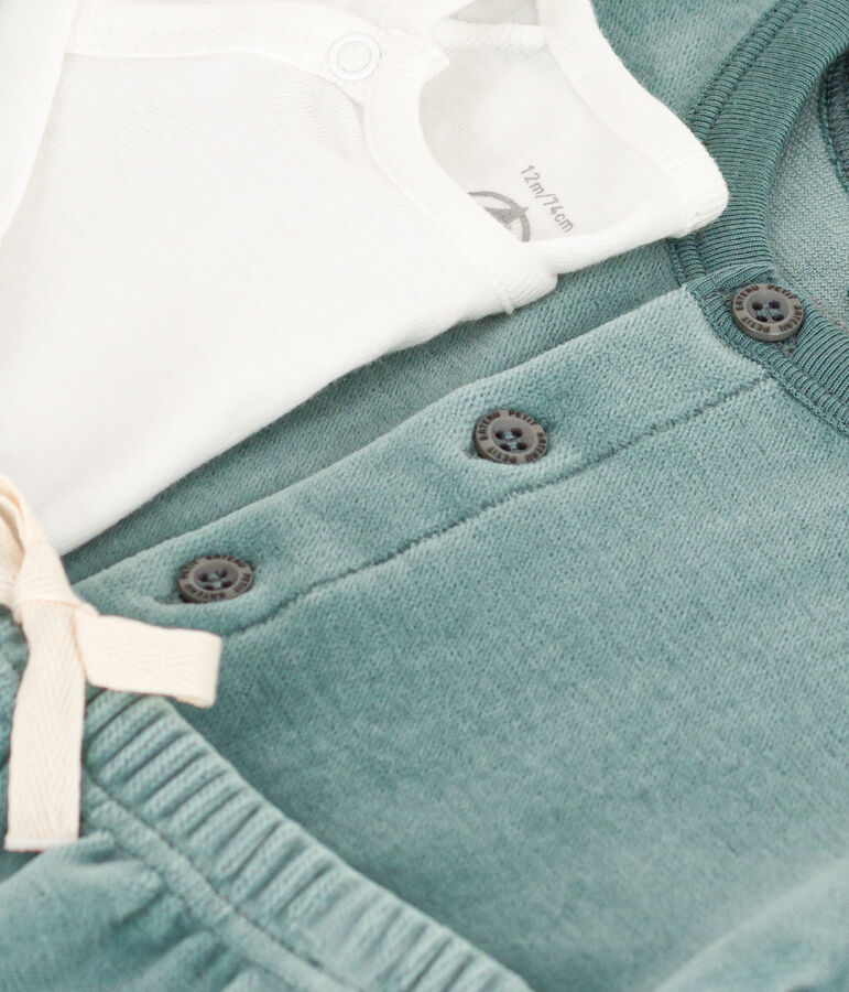 Conjunto de terciopelo y body para beb&eacute; verde