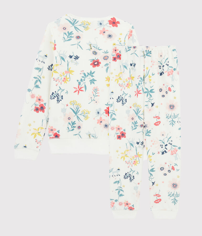 Pijama con flores de ni&ntilde;a de terciopelo blanco/multicolor