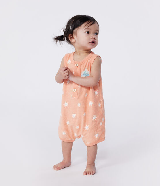 Pelele corto sin mangas de rizo de algodón con estampado de soles para bebé naranja ABRICOT/ MARSHMALLOW