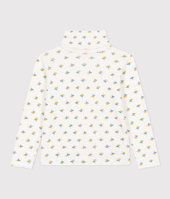 Prenda de cuello de cisne con estampado de flores de algodón de niña blanco MARSHMALLOW/blanco MULTICO