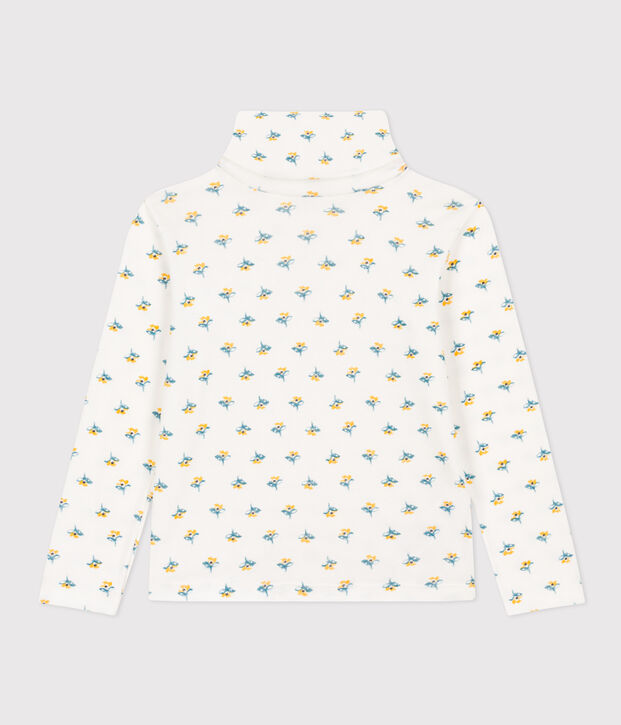 Prenda de cuello de cisne con estampado de flores de algod&oacute;n de ni&ntilde;a blanco/multicolor