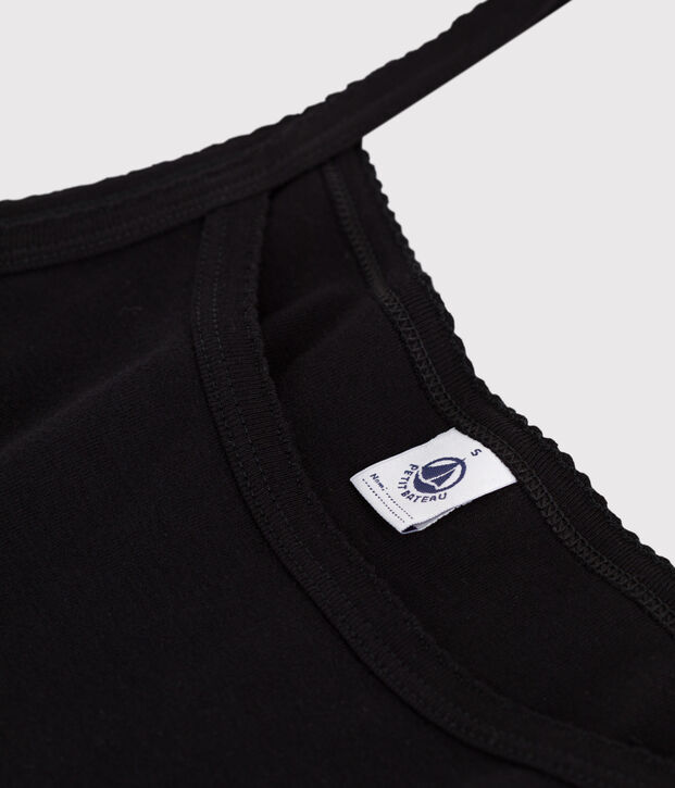 Camiseta lisa de tirantes de algod&oacute;n para mujer negro