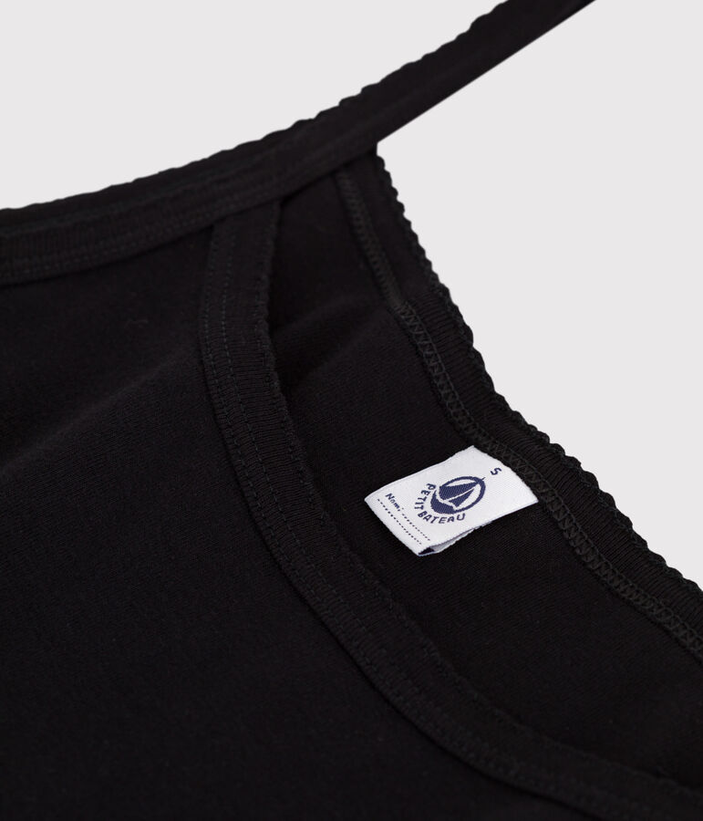 Camiseta lisa de tirantes de algod&oacute;n para mujer negro