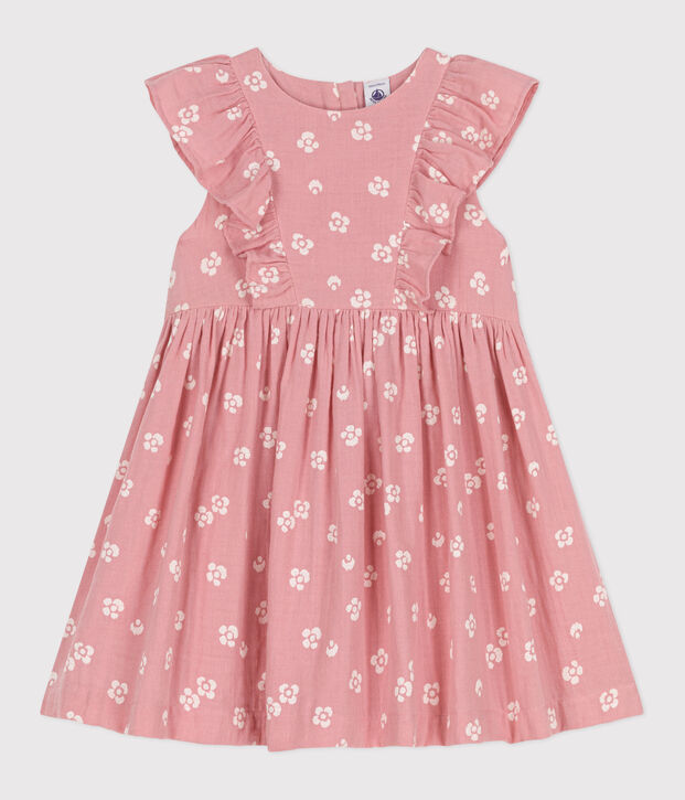 Vestido infantil sin mangas de algod&oacute;n con flores rosa/blanco