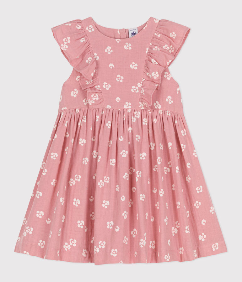 Vestido infantil sin mangas de algod&oacute;n con flores rosa/blanco