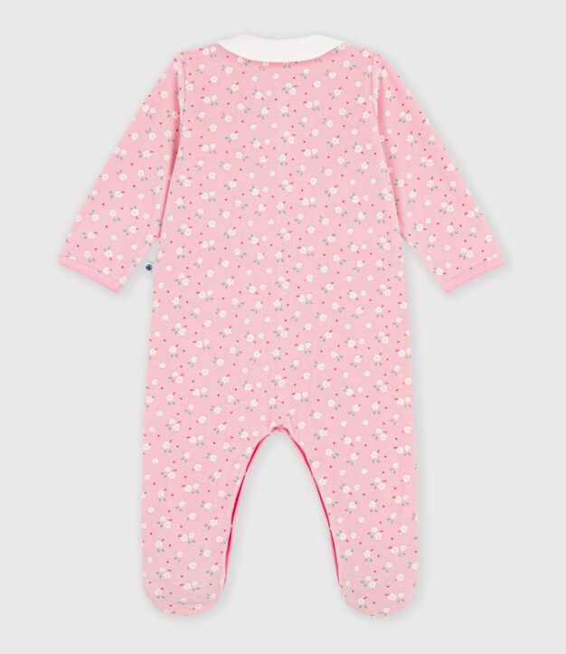 Pijama de terciopelo con cuello y estampado de flores para beb&eacute; rosa/multicolor