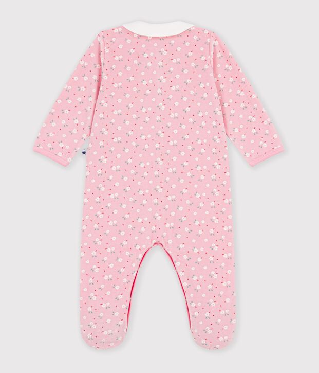 Pijama de terciopelo con cuello y estampado de flores para beb&eacute; rosa/multicolor