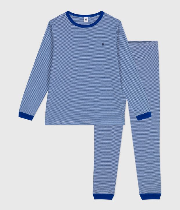 Pijama infantil de algod&oacute;n a rayas azul/blanco