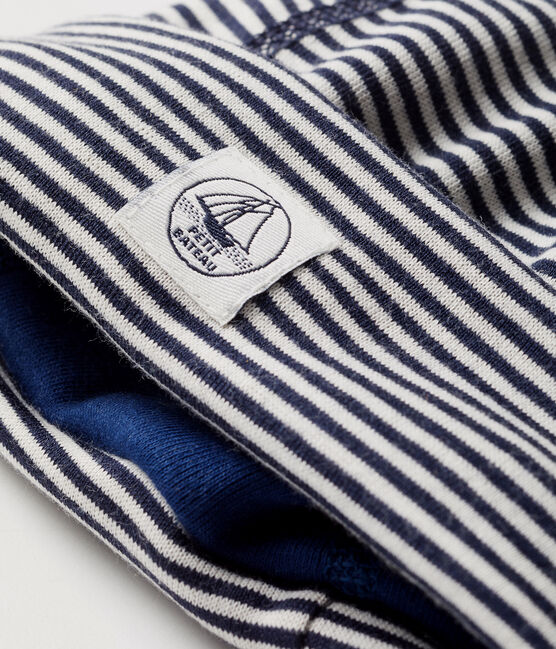 Gorro de recién nacido antiondas de punto de jersey de doble cara azul SMOKING/blanco ECUME