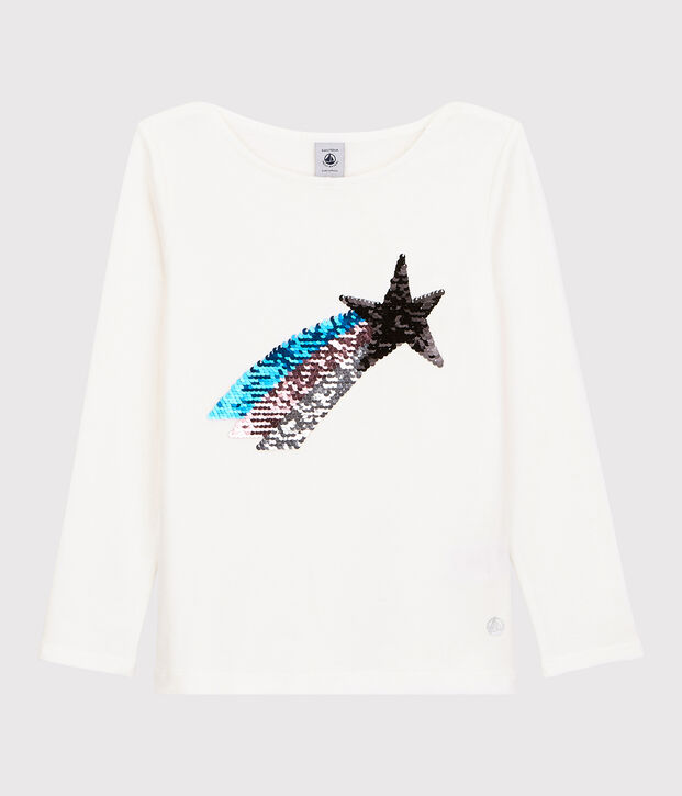 Camiseta de manga larga de algod&oacute;n de ni&ntilde;a blanco
