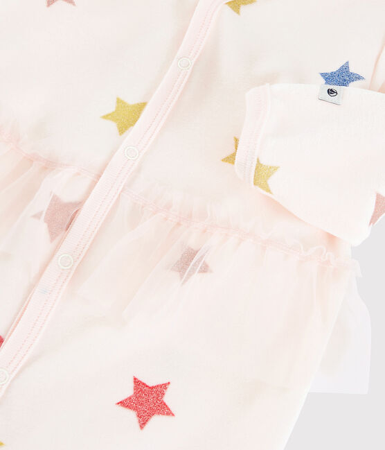 Pelele de terciopelo con estrellas para bebé niña rosa FLEUR/blanco MULTICO