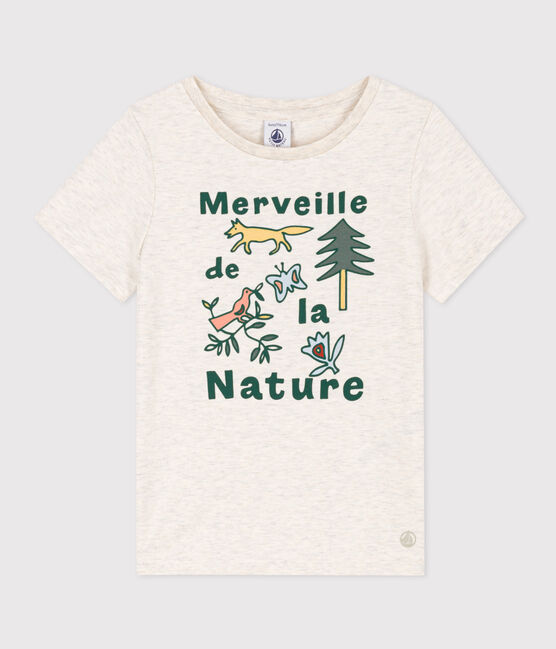 Camiseta de algodón de manga corta para niña beige MONTELIMAR CHINE