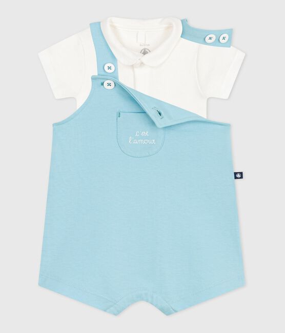 Conjunto de peto y body de algodón para recién nacido azul AQUATIC