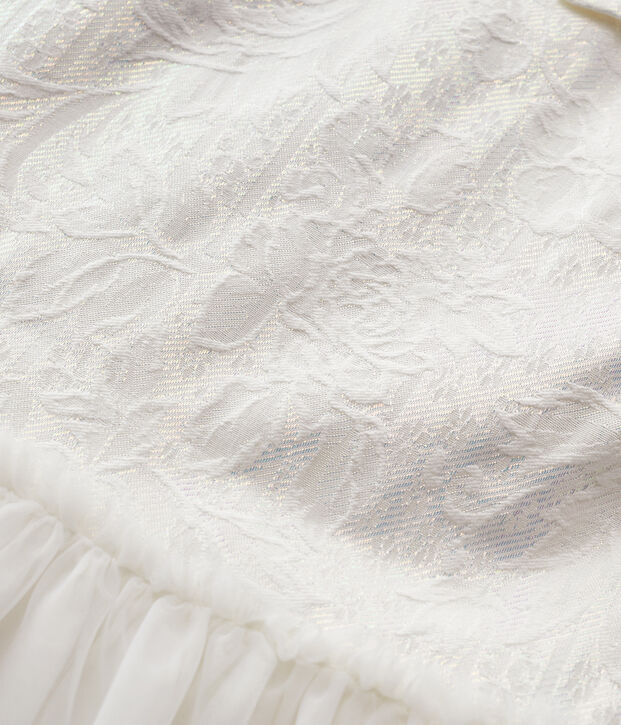 Vestido de celebraci&oacute;n de jacquard y tul de ni&ntilde;a blanco
