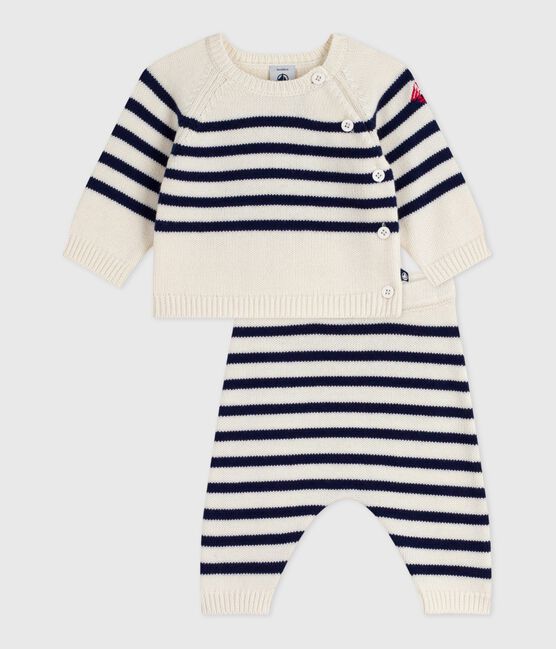 Conjunto tricotado de 2 piezas con rayas marineras para bebé azul MARSHMALLOW/ SOIR