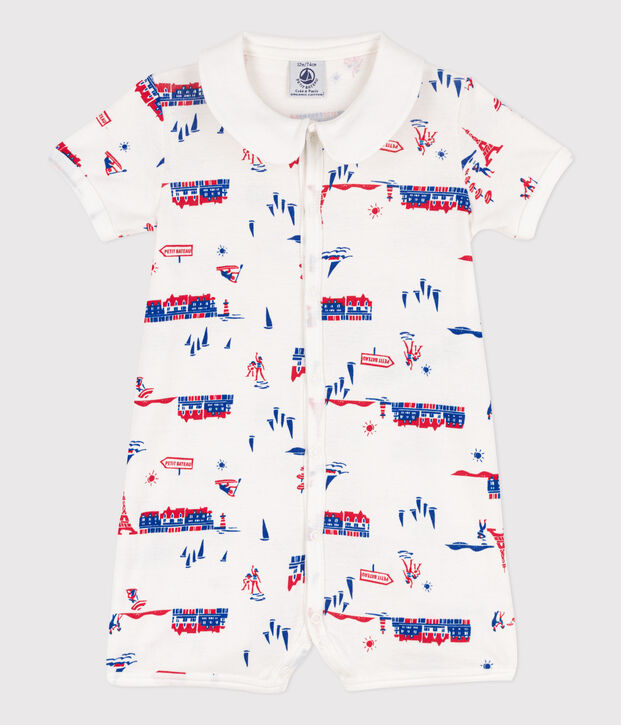 Mono corto de algod&oacute;n con motivo de Par&iacute;s para beb&eacute; blanco/multicolor