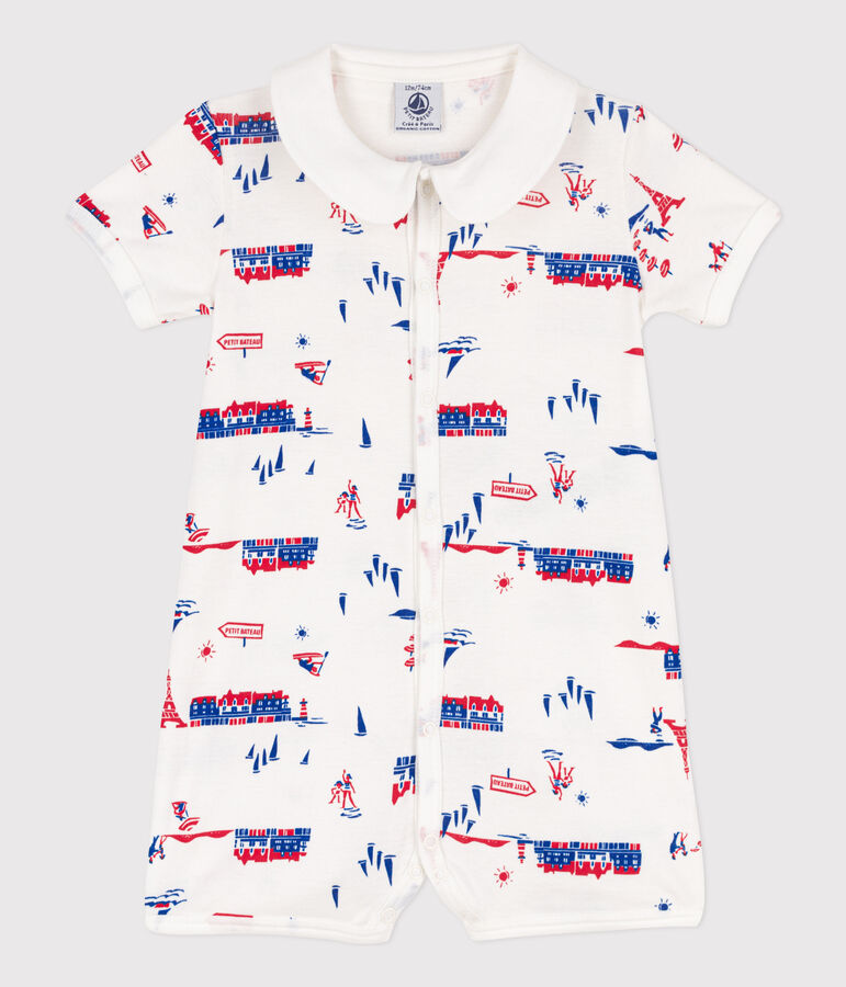 Mono corto de algod&oacute;n con motivo de Par&iacute;s para beb&eacute; blanco/multicolor